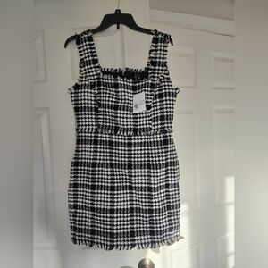 Black and White Houndstooth Tweed Dress